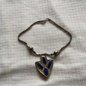 VINTAGE HANDMADE IN AFGHANISTAN  LAPIS STONE AND SILVER NECKLACE